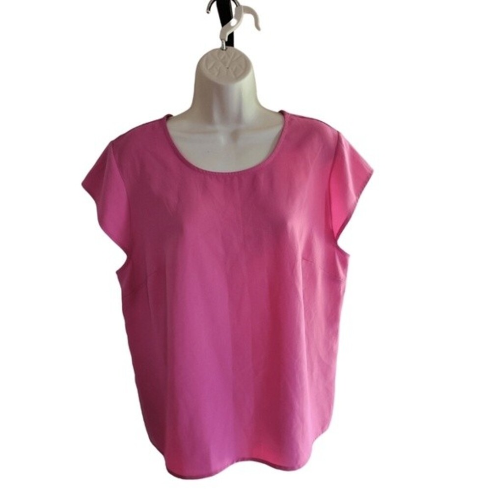Alex Marie Pink Business Casual Short Sleeve Boat Neck Blouse Large